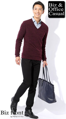 シャツとニットセーターのコーデ例