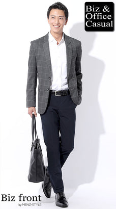 グレーウインドウペン柄テーラードジャケットのコーデ例