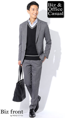 スーツの秋冬のノーネクタイコーデ