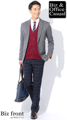 カーディガンとシャツのジャケパンコーデ例