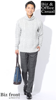 チェックパンツに合うニットセーター・カーディガンのコーデ例