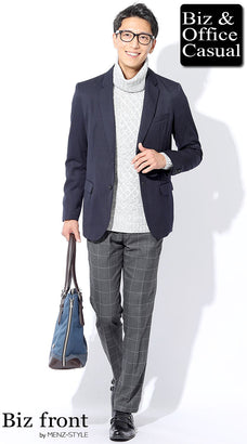 冬のネイビージャケットのコーデ例