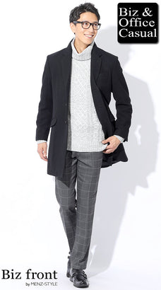 チェックパンツとアウター・コートのコーディネート例