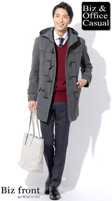 スーツとダッフルコートのコーデ例