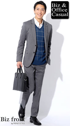 スーツの秋冬のノーネクタイコーデ