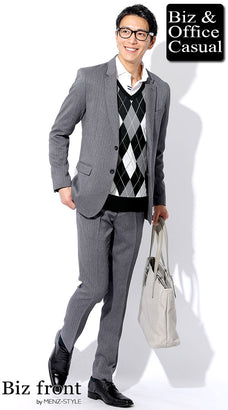 スーツの秋冬のノーネクタイコーデ