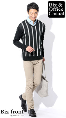 秋冬のベージュパンツコーデ例