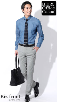 千鳥格子チェックパンツとシャツのコーディネート例