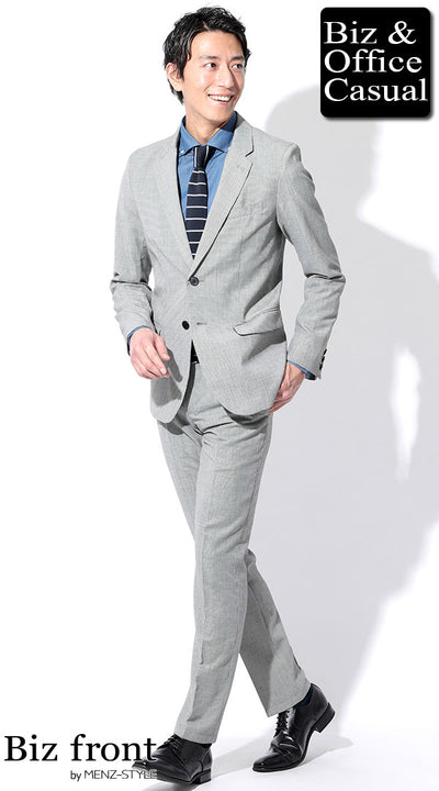 千鳥格子チェックスーツ×デニムシャツ