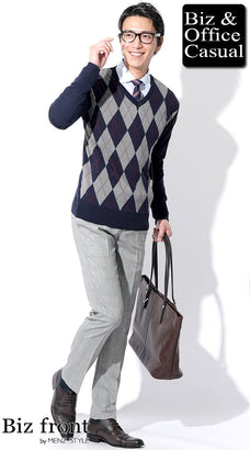 秋のグレンチェックパンツコーデ例