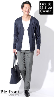 千鳥格子チェックパンツに合うニットセーター・カーディガンのコーデ例