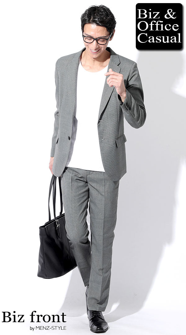 40代メンズにおすすめのライトグレーセットアップとレザーシューズの秋のビジネスカジュアルコーデ