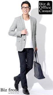 グレージャケットとジーンズ、ジーパンのコーディネート例