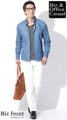 デニムシャツの40代メンズコーデ例