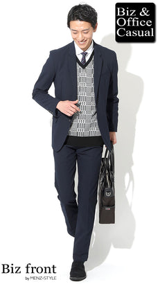 スーツ営業マン・営業職のセーターコーデ例