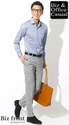 グレンチェックパンツとシャツのコーディネート例