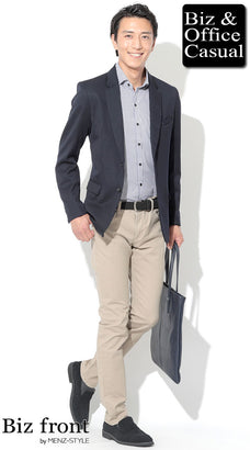 ネイビージャケット・紺ブレザーとチェックシャツのコーデ例