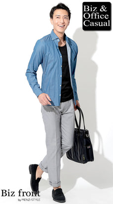 千鳥格子チェックパンツとシャツのコーディネート例