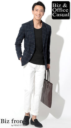 春のネイビージャケットのコーデ例