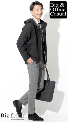 スーツ営業マン・営業職のマウンテンパーカー・ダウンジャケットコーデ例