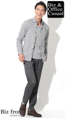 グレンチェックパンツとシャツのコーディネート例