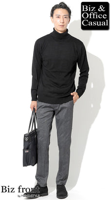 グレンチェックパンツに合うニットセーター・カーディガンのコーデ例