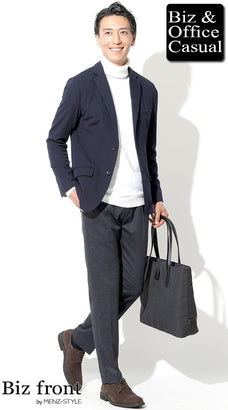 ストレッチジャケット×ニット・セーターコーデ例 width=