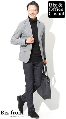 ストレッチジャケット×ニット・セーターコーデ例 width=