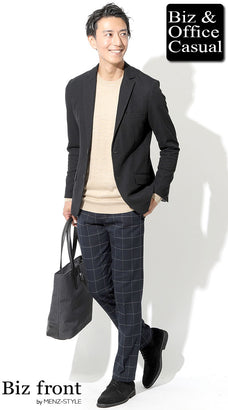 ストレッチジャケット×ニット・セーターコーデ例 width=