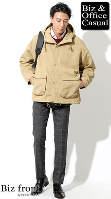 スーツ営業マン・営業職のマウンテンパーカー・ダウンジャケットコーデ例