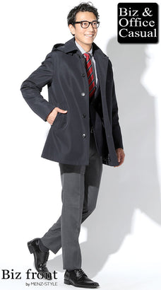 フード付きコートメンズコーデ例