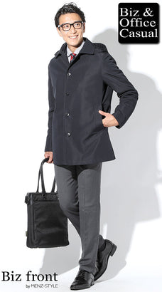 フード付きコートメンズコーデ例