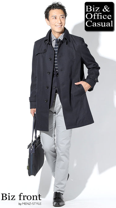 トレンチコート×ネイビージャケットコーデ例