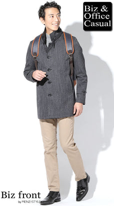 コートとハイネック・モックネックニットセーターのコーデ例