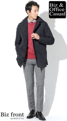 フード付きコートメンズコーデ例