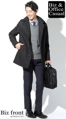 フード付きコートメンズコーデ例