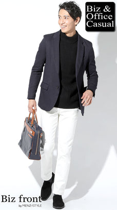 ジャケット・コートとハイネック・モックネックニットセーターのコーデ例