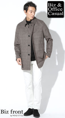 ステンカラーコートのカジュアルコーデ例