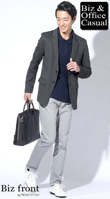 ポロシャツとジャケットのコーデ例