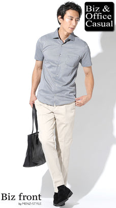 50代ぽっちゃり男性におすすめの白ストレッチシャツ×オフホワイトスラックスの軽やか夏コーデ