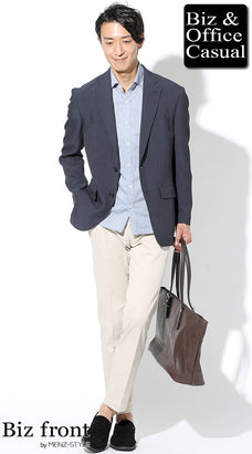 夏のネイビージャケットのコーデ例