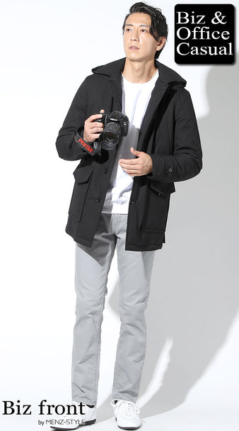 メンズハーフコートのコーディネート例