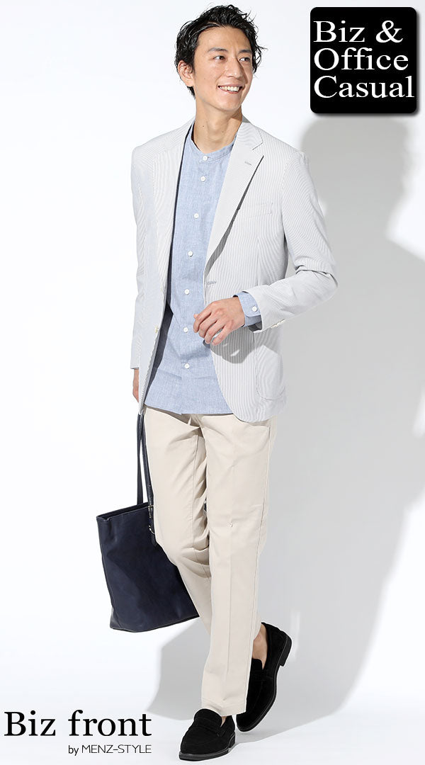 バンドカラーシャツおすすめメンズコーデ例