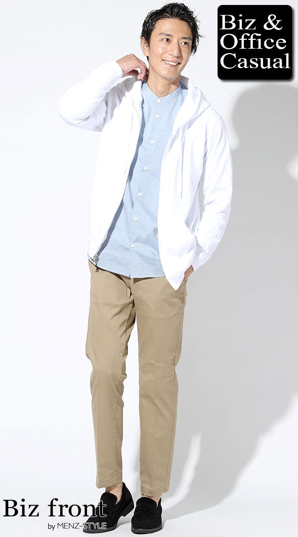 バンドカラーシャツおすすめメンズコーデ例