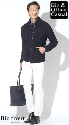 冬の白パンツ50代メンズコーデ例