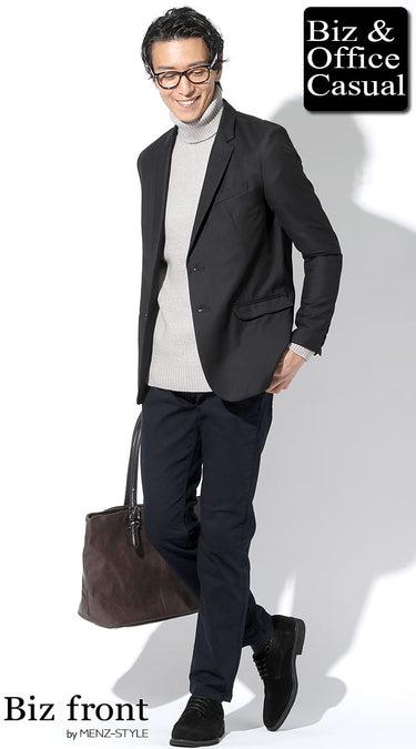 ジャケットの冬インナーにタートルネックを合わせたメンズコーデ