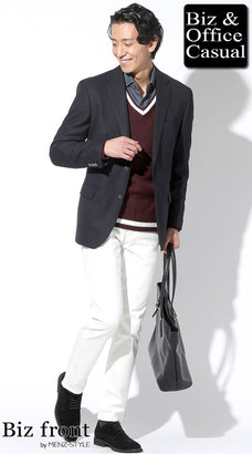 ジャケパンの秋冬のノーネクタイコーデ