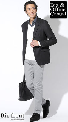 ジャケパンの秋冬のノーネクタイコーデ