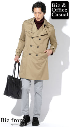 ベージュトレンチ×ワインタートルの上品コーデ