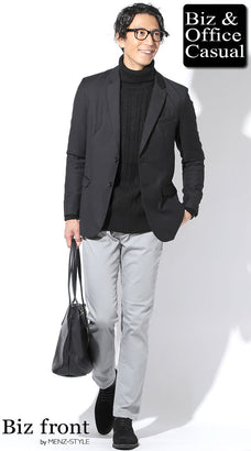 ジャケットのインナーにニットのジャケパンコーデ例